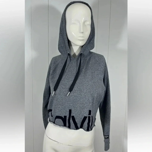 Calvin Klein Performance Women's Long Sleeve Cropped Gray Hoodie Sweater Sz M - Picture 1 of 7